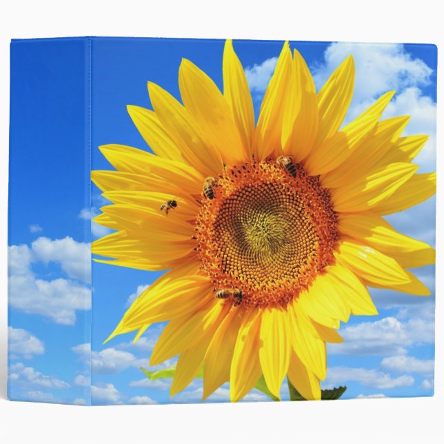 Tournesol jaune et abeilles 3 Cercle Classeur Ciel (Devant/Côté)
