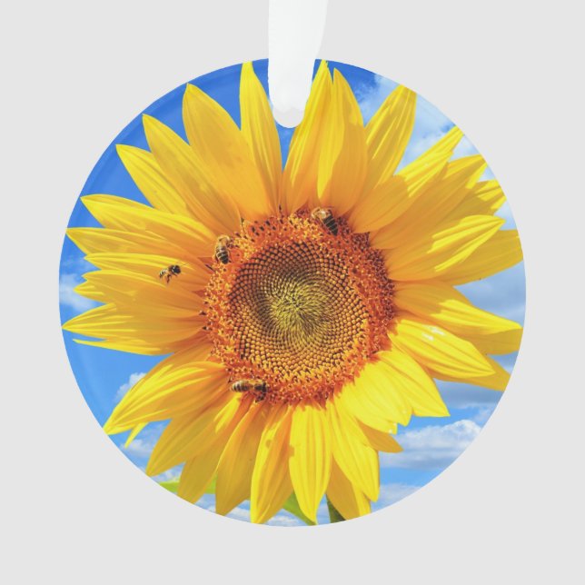 Tournesol jaune et ornement de Noël des abeilles (devant)