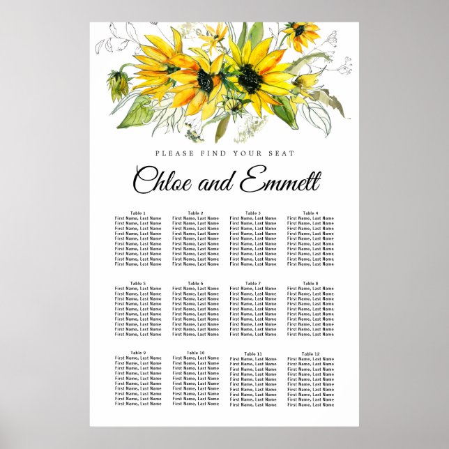 Tournesol jaune moderne Tableau de sièges à 12 tab (Devant)