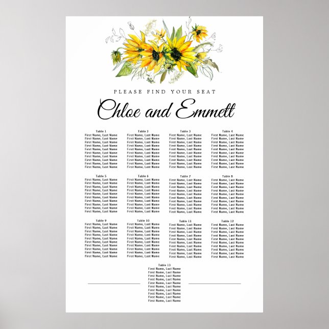 Tournesol jaune moderne Tableau de sièges à 13 tab (Devant)