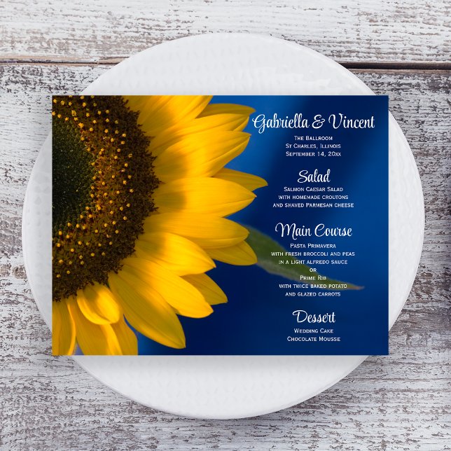 Tournesol jaune sur le menu Mariage bleu (Créateur téléchargé)