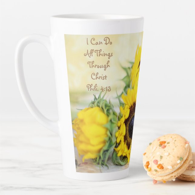 Tournesol Latte Mug Philippians 4:13 Écriture (En situation)