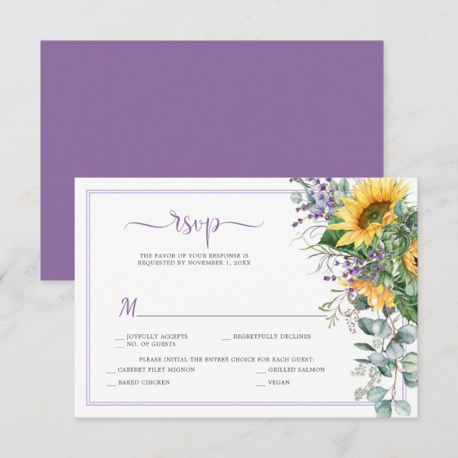 Tournesol Lavender Eucalyptus vert RSVP (Devant / Derrière)