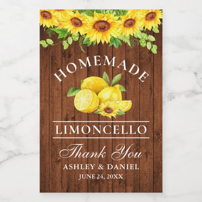 Tournesol Limoncello Bois Mini Étiquettes bouteill (Étiquettes simples)