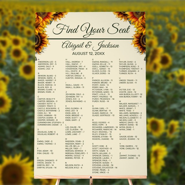 Tournesol Mariage Forêt Carte de siège vert (Créateur téléchargé)