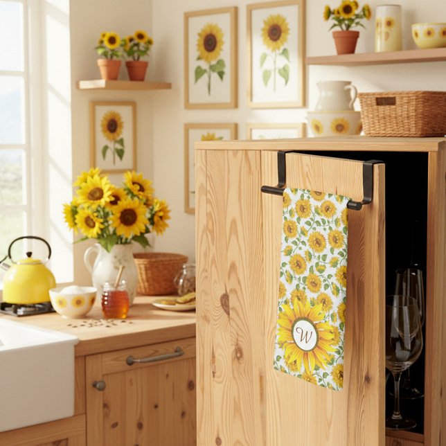 Tournesol monogramme Serviette de cuisine (Créateur téléchargé)