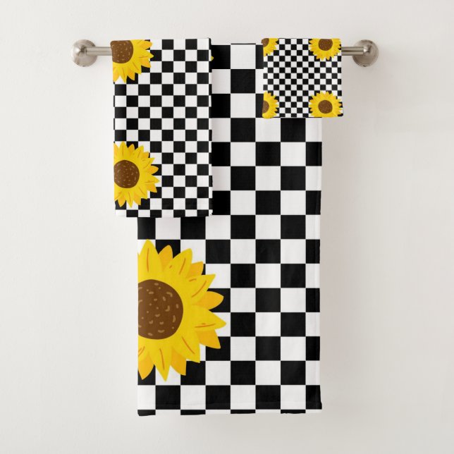 Tournesol noir et blanc À damiers Fleur Motif (En situation)