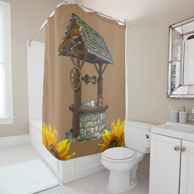 Tournesol Oiseau puits rideau de douche (En situation)