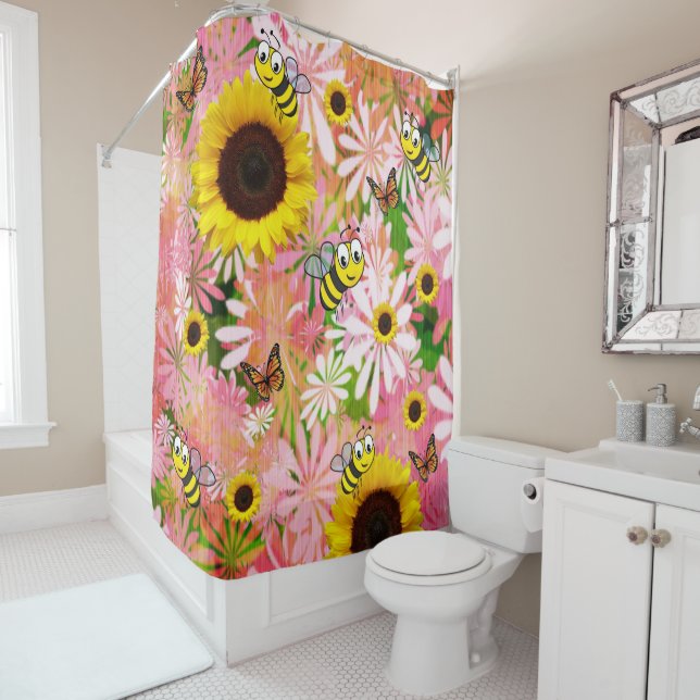 Tournesol Papillon Bumblebee rideau de douche (En situation)