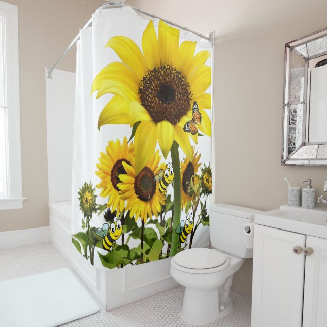 Tournesol Papillon Bumblebee rideau de douche (En situation)