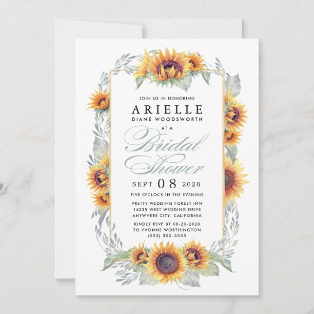 Tournesol Pays Rustique Douche nuptiale Invitation (Devant)