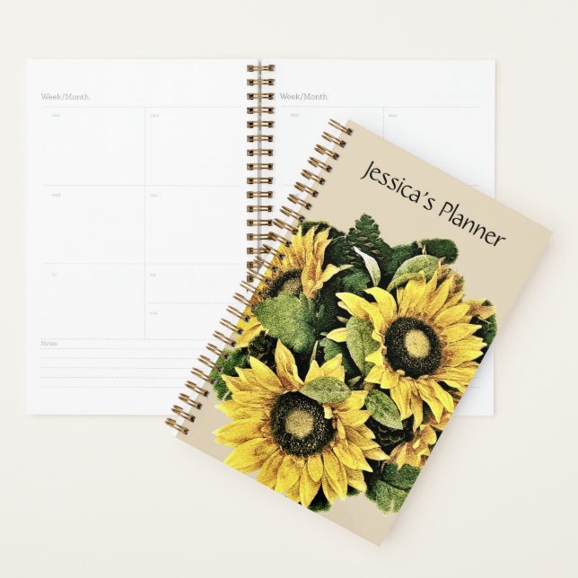 Tournesol Planner 5,5 po x 8,5 po - Personnalisé (Devant avec enveloppe)