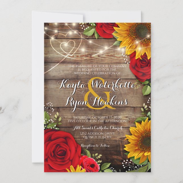Tournesol & Rose Rustic Wood Lights Invitation (Devant)