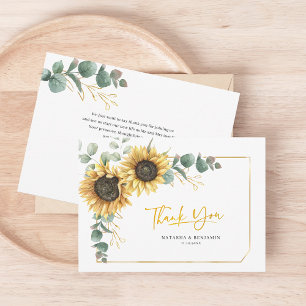 Tournesol Russe Eucalyptus Mariage Carte de remerc