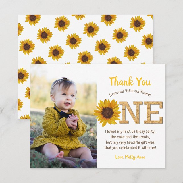 Tournesol rustique 1er anniversaire Carte de remer (Devant / Derrière)