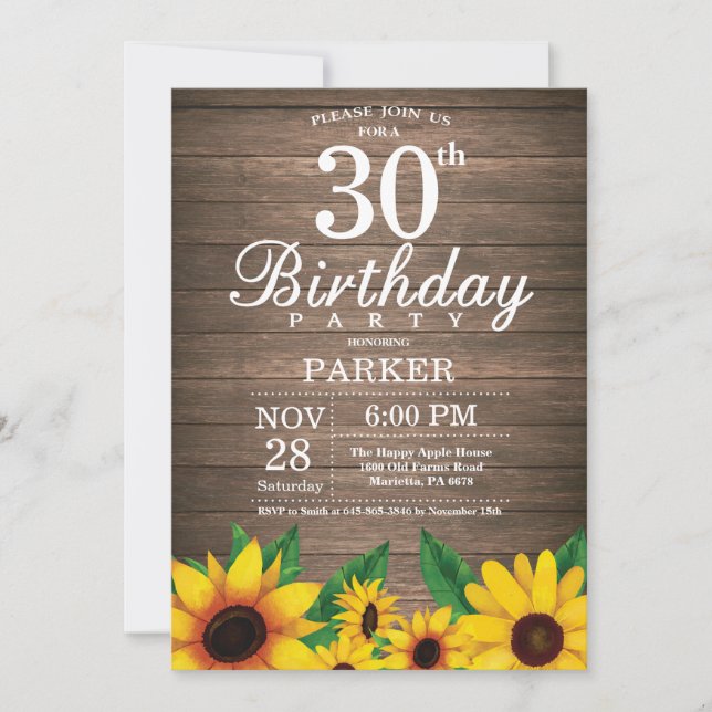 Tournesol rustique 30e anniversaire Invitation (Devant)