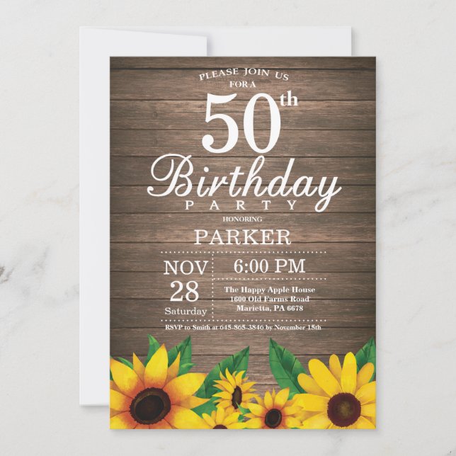 Tournesol rustique 50e anniversaire Invitation (Devant)