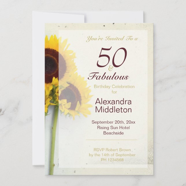 Tournesol Rustique 50e anniversaire Invitation (Devant)