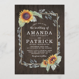 Tournesol Rustique Aquarelle Mariage Invitations