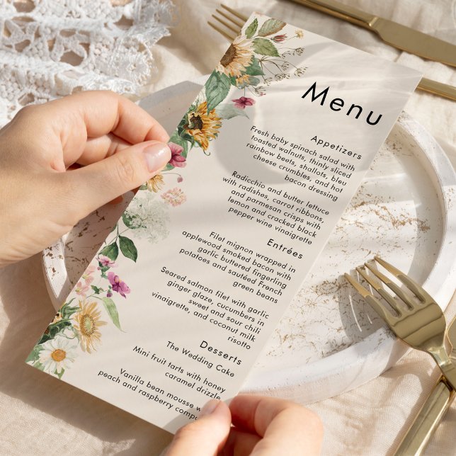 Tournesol Rustique Beige Mariage plat Menu (Créateur téléchargé)