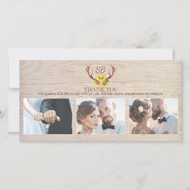Tournesol Rustique Cerfs Antlers Mariage Merci (Devant)