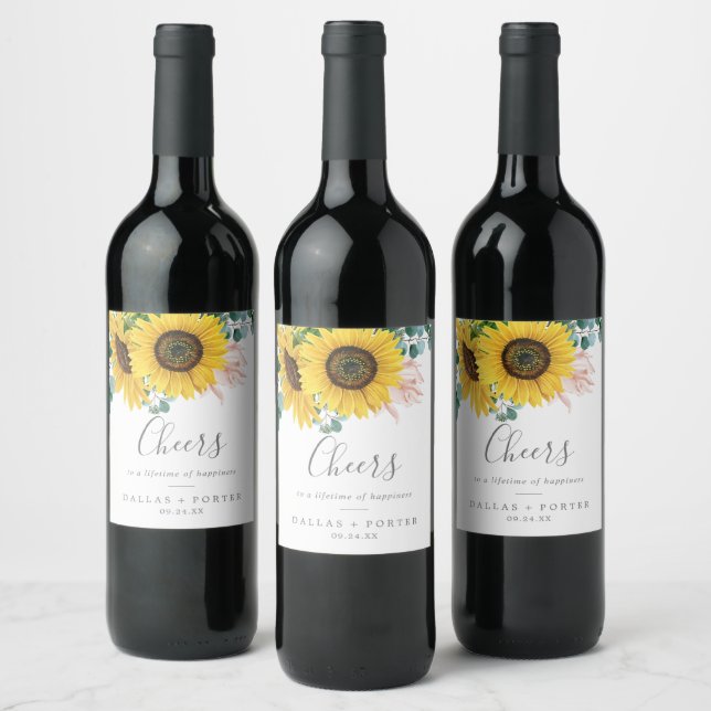 Tournesol rustique Chevaux Étiquettes de vin Maria (Bouteilles)