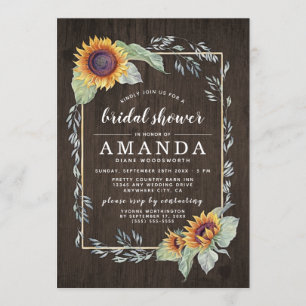 Tournesol Rustique Douche nuptiale Invitations