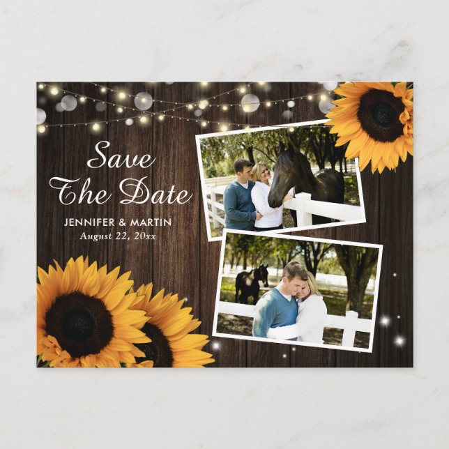 Tournesol Rustique Enregistrer La Date Photo Carte (Devant)