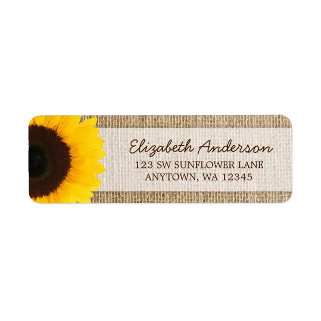 Tournesol Rustique Étiquettes de adresse Burlap (Devant)