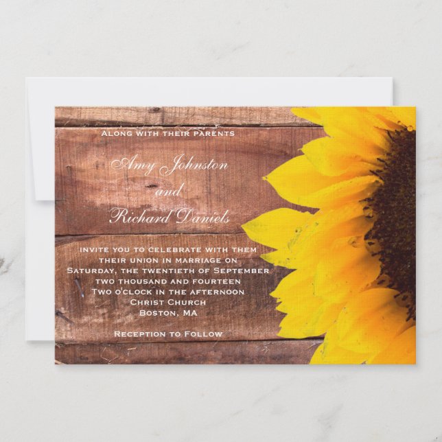 Tournesol Rustique Faire-part de mariage (Devant)