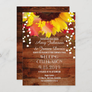 Tournesol rustique Grange Bois Mariage Invitations