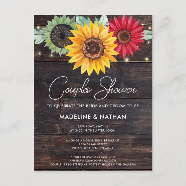Tournesol rustique Invitation de douche Couples de (Devant)