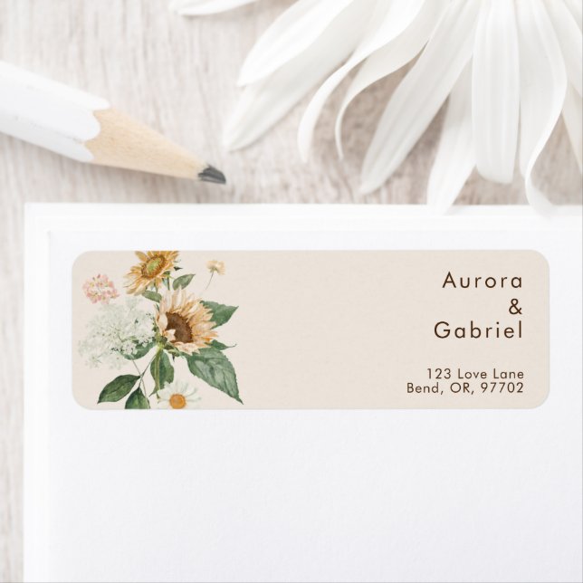 Tournesol Rustique Mariage Beige Adresse de retour (En situation)