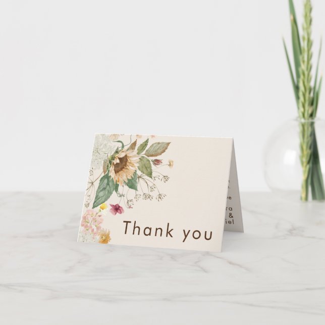 Tournesol rustique Mariage beige Merci plié (Devant)
