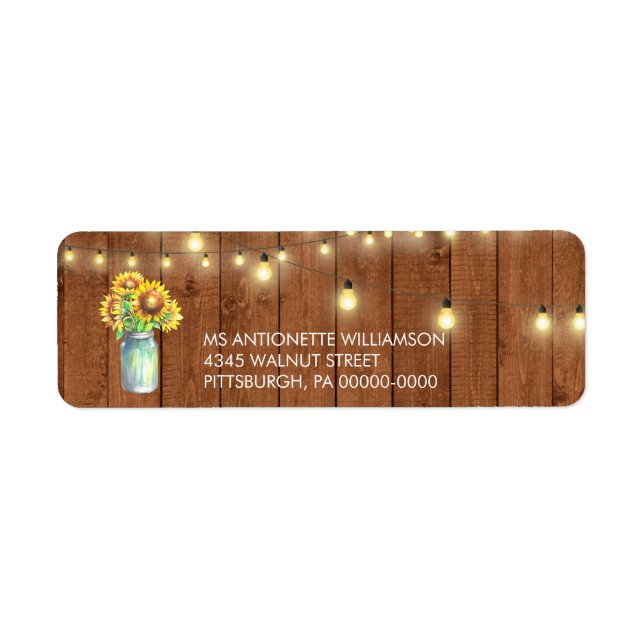 Tournesol rustique Mason Jar Lumières Bois Adresse (Devant)