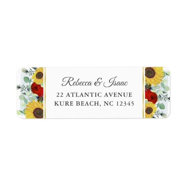 Tournesol Rustique Rouge Floral Mariage Adresse de (Devant)