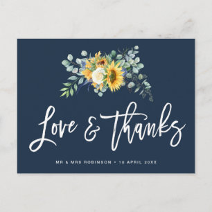 tournesol script marine bleu mariage carte de reme