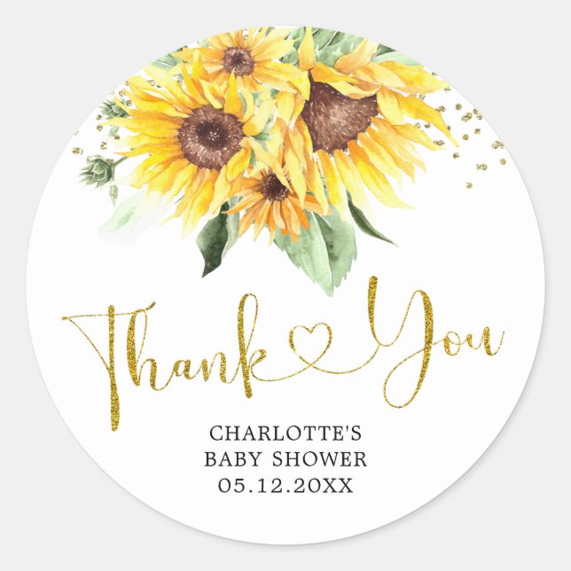Tournesol sur le chemin Baby shower Merci Sticker (Devant)