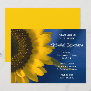 Tournesol sur Quinceanera bleu Invitation