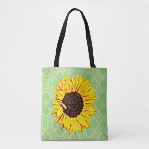 Tournesol sur Sac fourre-tout vert de style Vintag