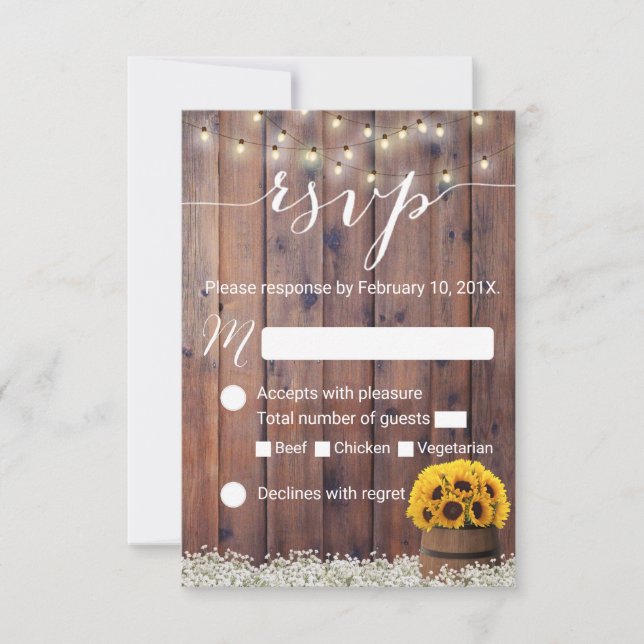 Tournesol Vin Baril Mariage rustique RSVP (Devant)