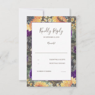 Tournesol violet Mariage de automne rustique RSVP