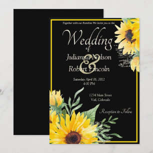 Tournesols aquarelle sur invitation de mariage noi