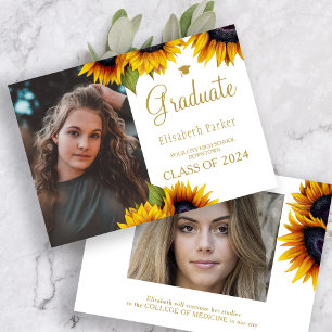 Tournesols en or 2 photos faire-part de graduation