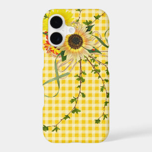 Tournesols et coccinelles sur gingham jaune