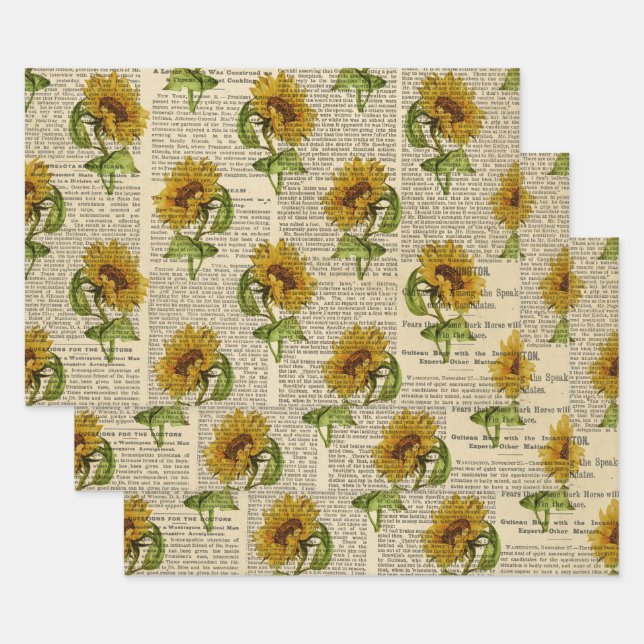 Tournesols et papier journal Vintage (Lot)