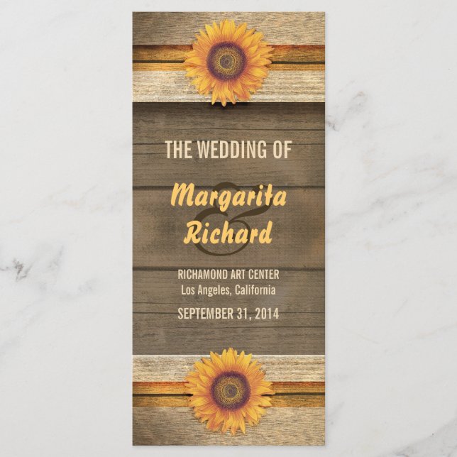 tournesols et programmes de mariage campagnard du  (Devant)