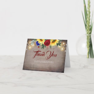 Tournesols et roses rouges Merci Mariage rustique