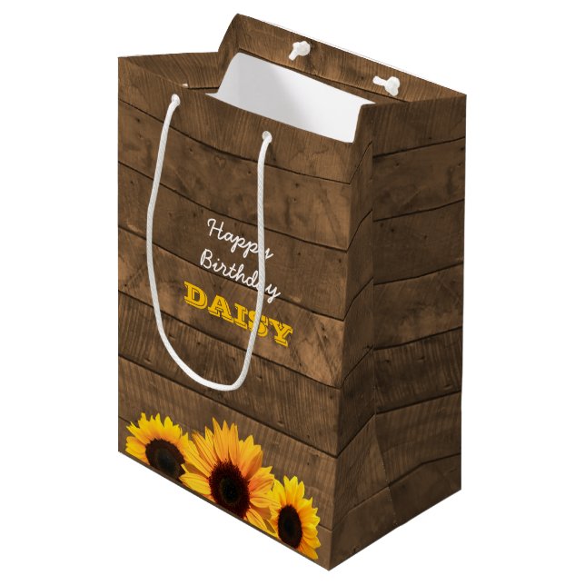 Tournesols et sac de cadeau personnalisé par (Devant Angle)