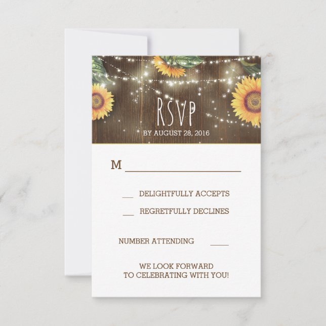 Tournesols Grange rustique Mariage en bois RSVP (Devant)